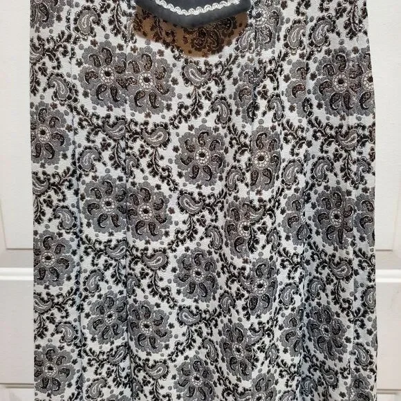 Vintage Rose Dirndl Metallic Floral Paisley Sleeveless Maxi Dress Gown Bridgeton